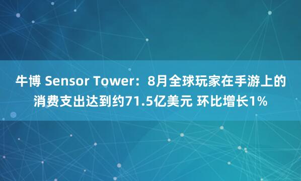 牛博 Sensor Tower：8月全球玩家在手游上的消费支出达到约71.5亿美元 环比增长1%