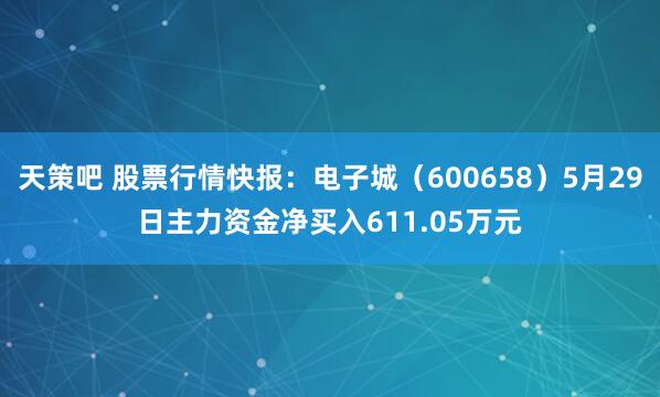 天策吧 股票行情快报：电子城（600658）5月29日主力资金净买入611.05万元