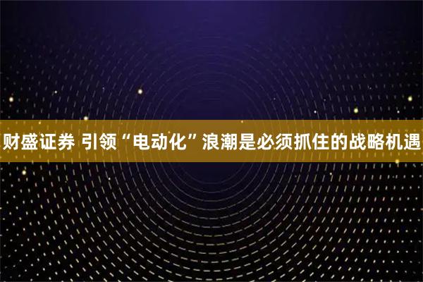 财盛证券 引领“电动化”浪潮是必须抓住的战略机遇